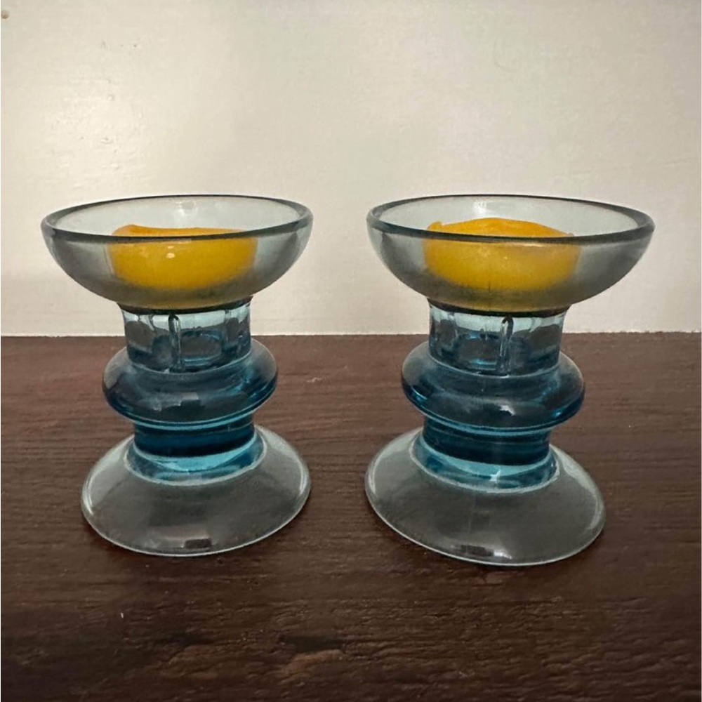Candle Holder : Medium Blue floating Candleholders x2